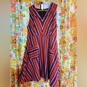 1950s Circle Dress with Pockets Striped Mod Cloth
